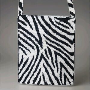 Vtg Christiana Fully Beaded Zebra Purse Small Cross Body Zipper Shoulder Bag 7x8